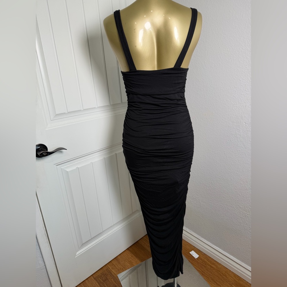 GOOD AMERICAN Black Squareneck Ruched Sleeveless Bodycon Maxi Dress 2 - Picture 4 of 9
